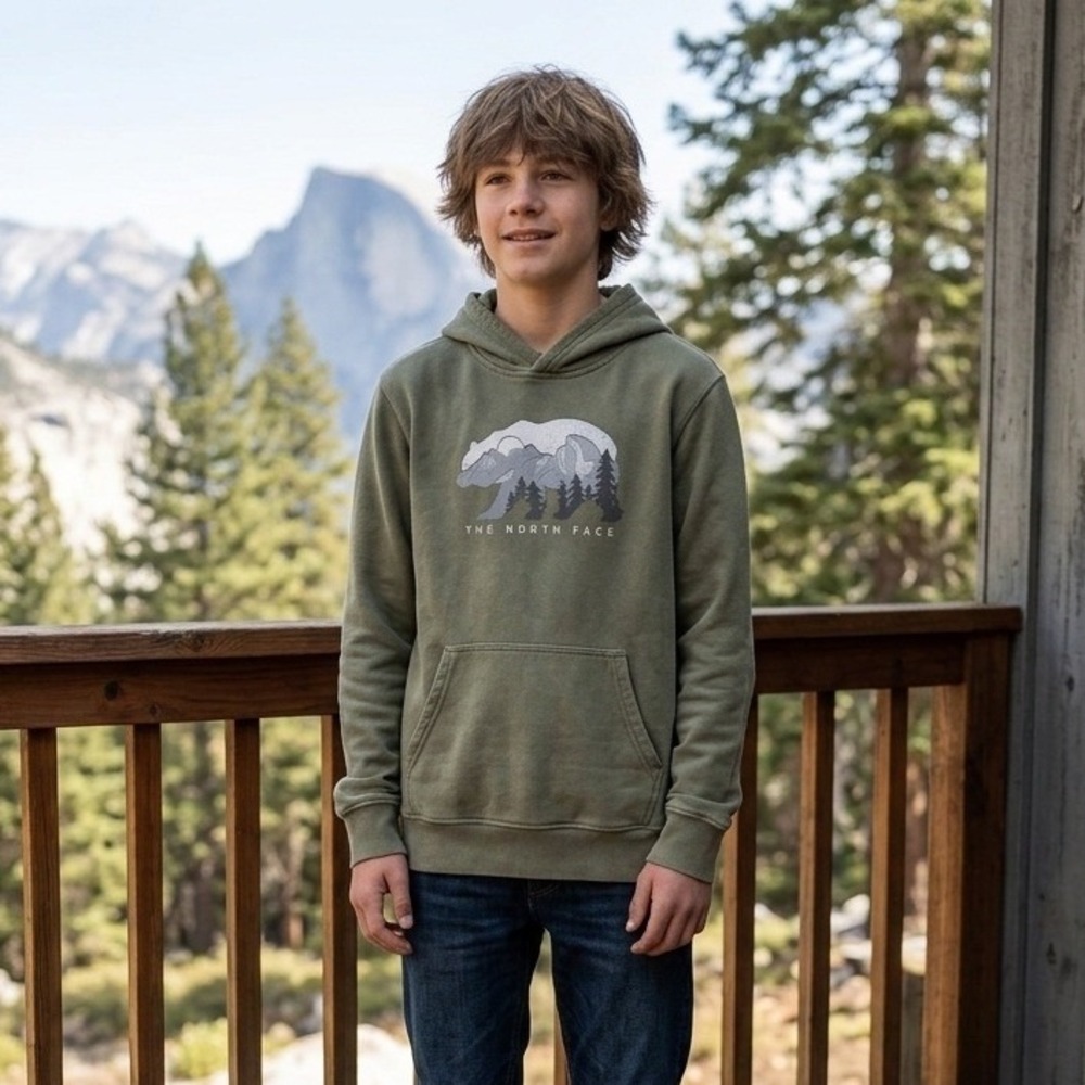 The North Face Youth Size XL 18/20 Hoodie Sweatshirt Olive Green California Bear
